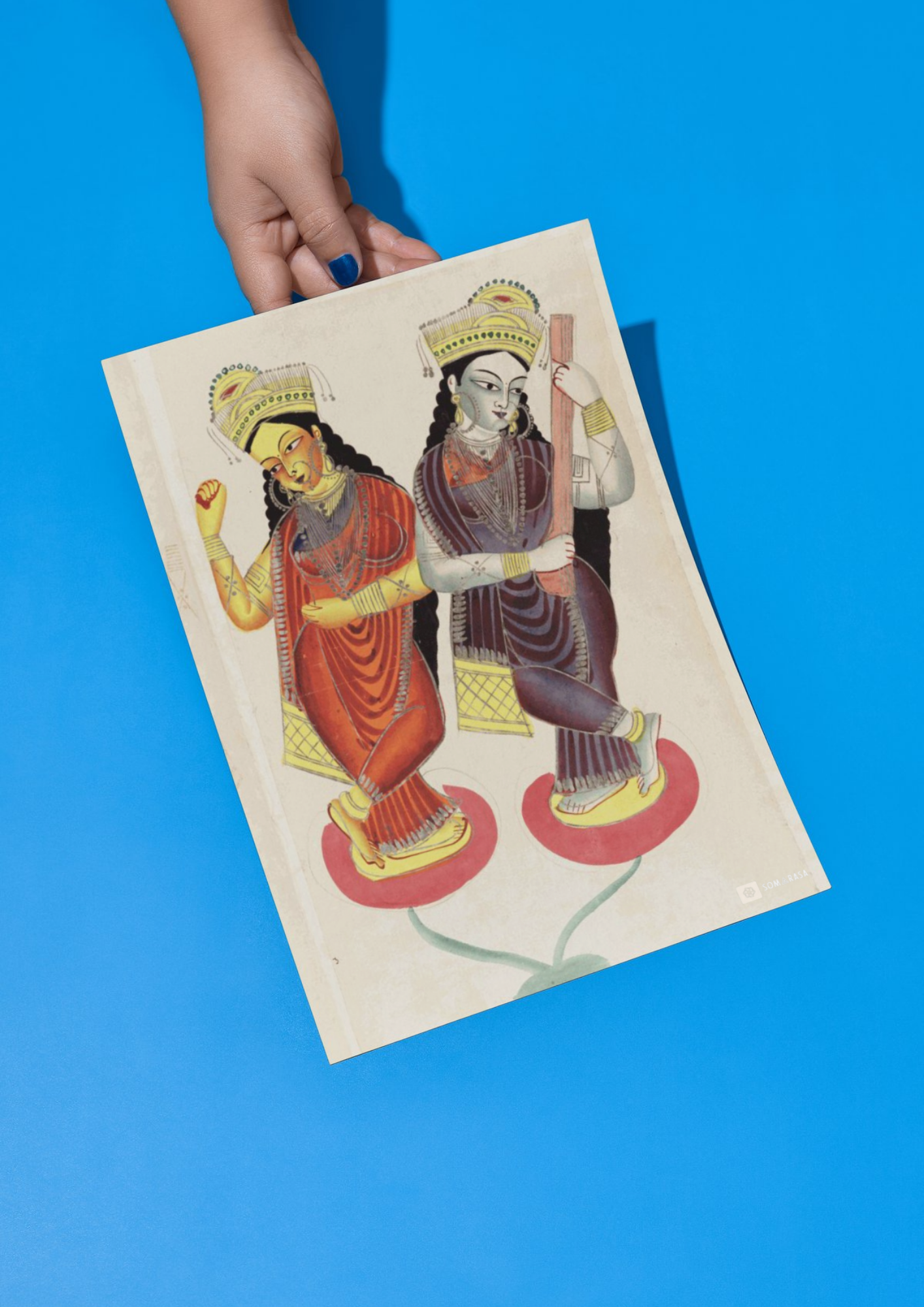 Lakshmi & Saraswati – Kalighat Painting Reprint (A3 Poster)