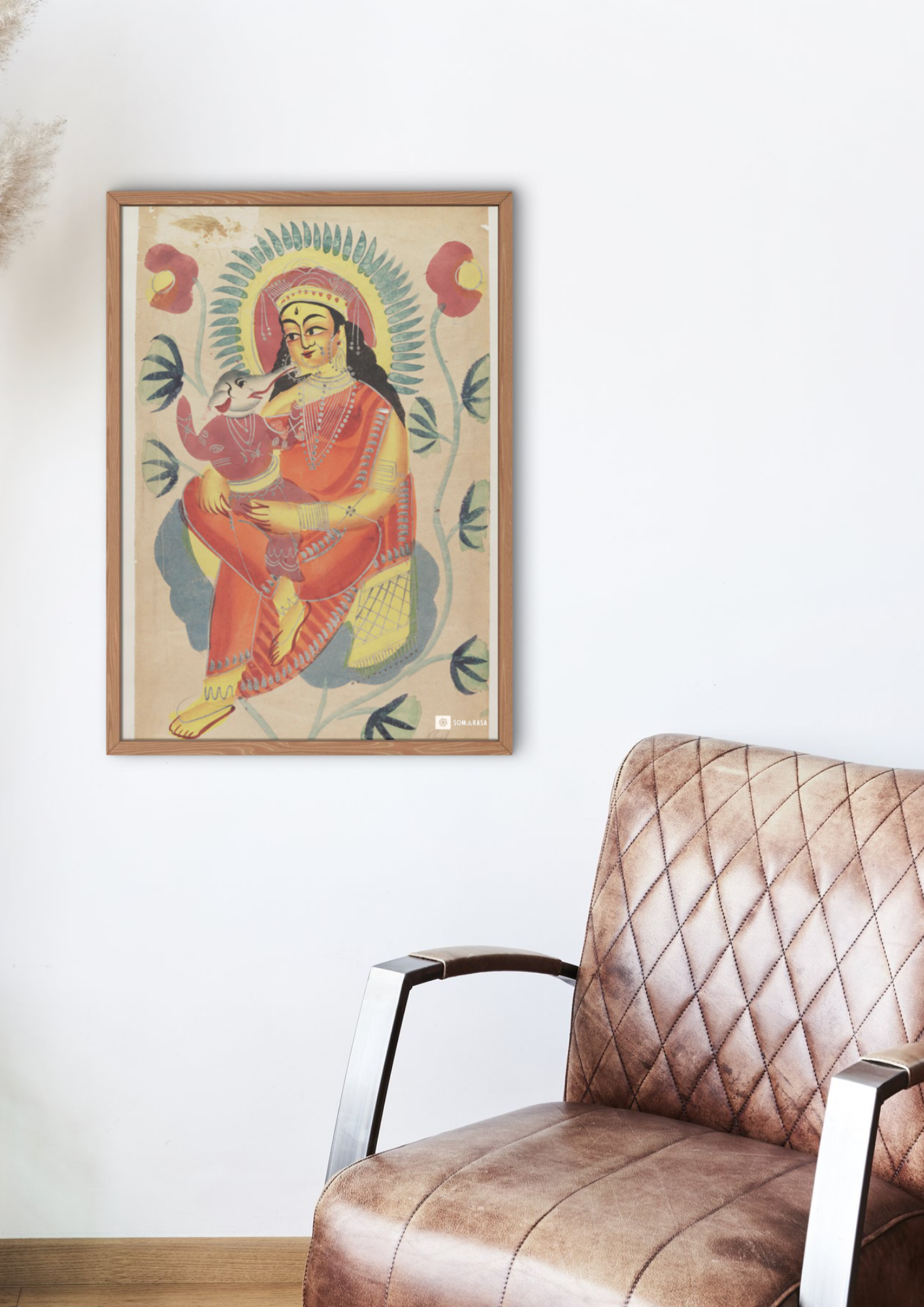 Gauri Nursing Ganesh – Kalighat Painting Reprint (A3 Poster)