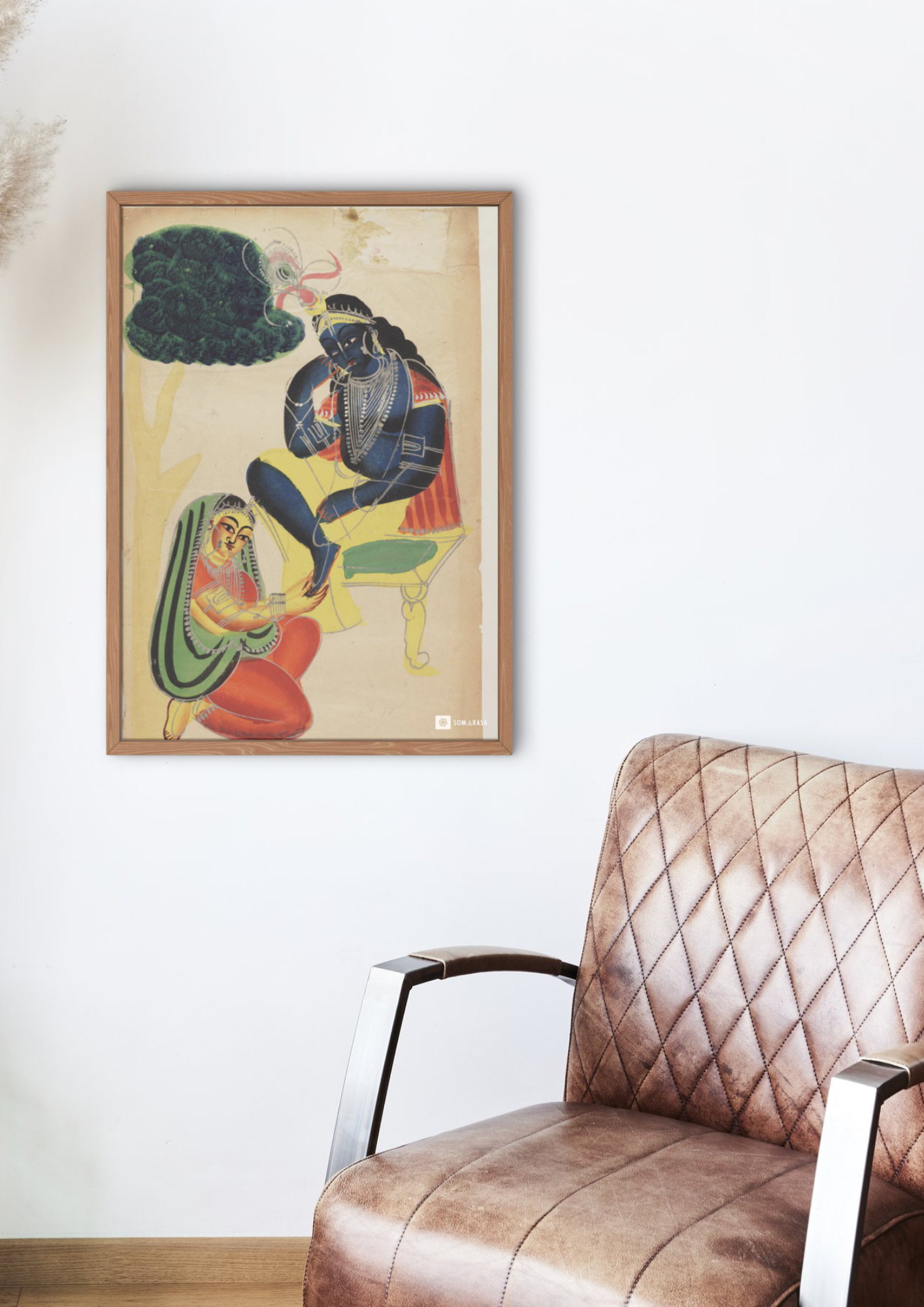 Radha Serving Krishna – Kalighat Painting Reprint (A3 Poster)