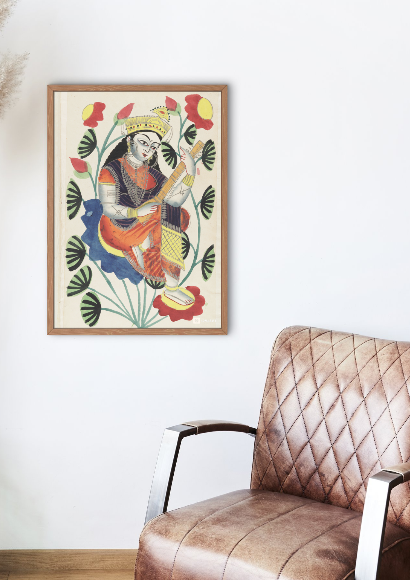 Saraswati on Lotus – Kalighat Painting Reprint (A3 Poster)
