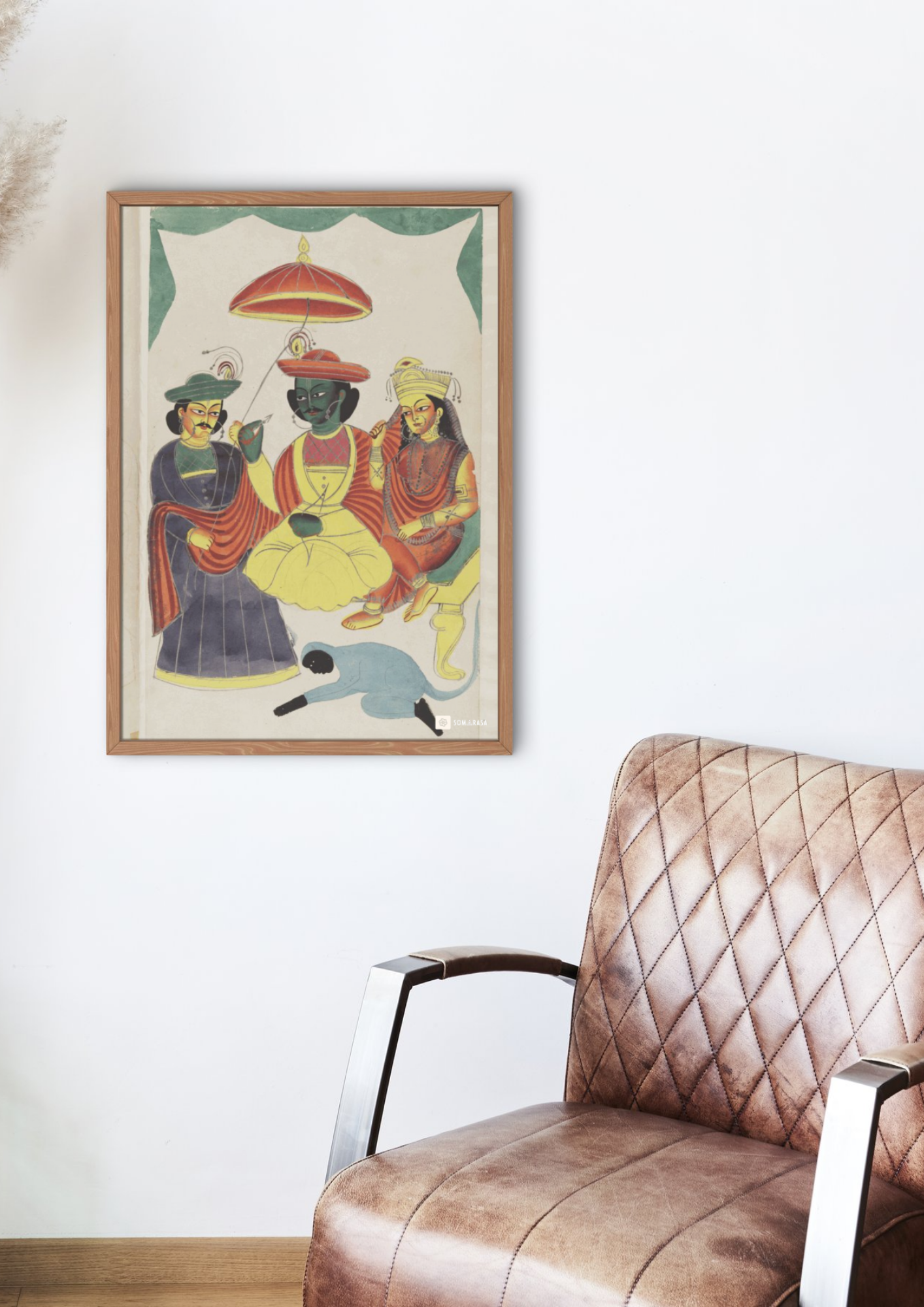 Rama, Sita, and Lakshmana Enthroned – Kalighat Painting Reprint (A3 Poster)