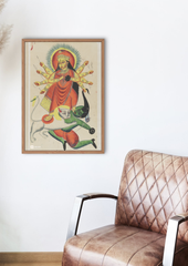 Durga Mounted on Lion – Kalighat Reprint Poster (A3)