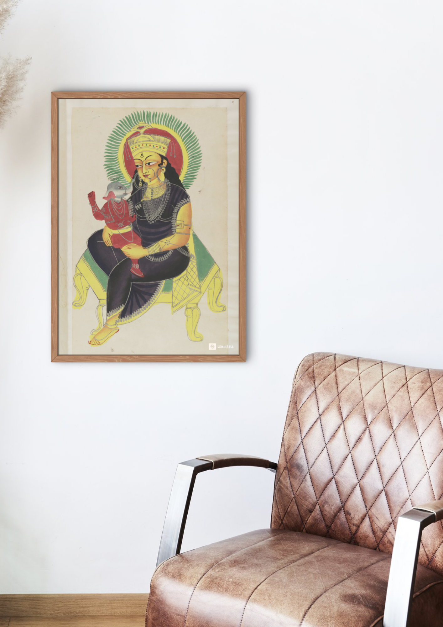 Parvati and Ganesha – Kalighat Painting Reprint (A3 Poster)