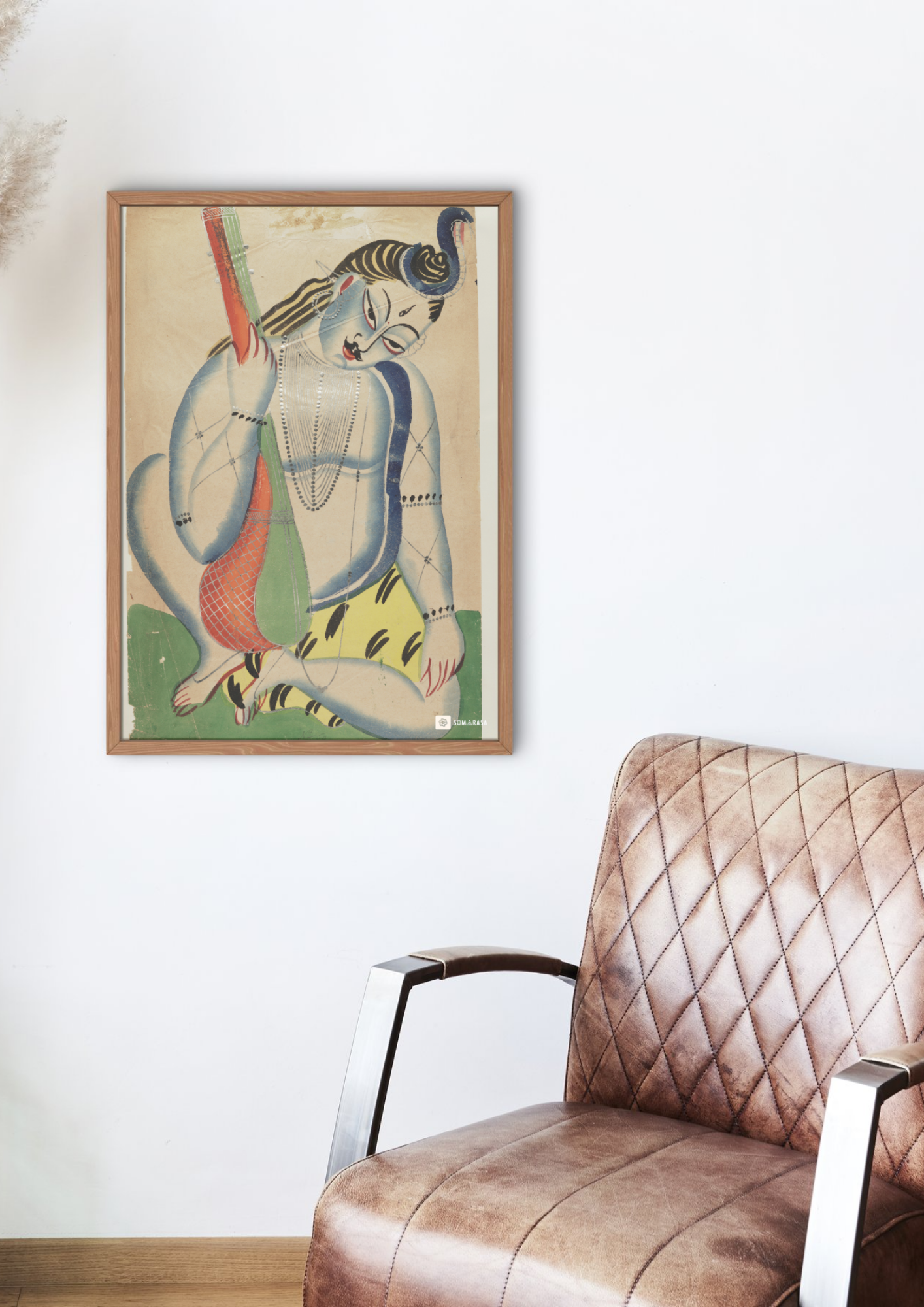 Shiva with Veena – Kalighat Painting Reprint (A3 Poster)