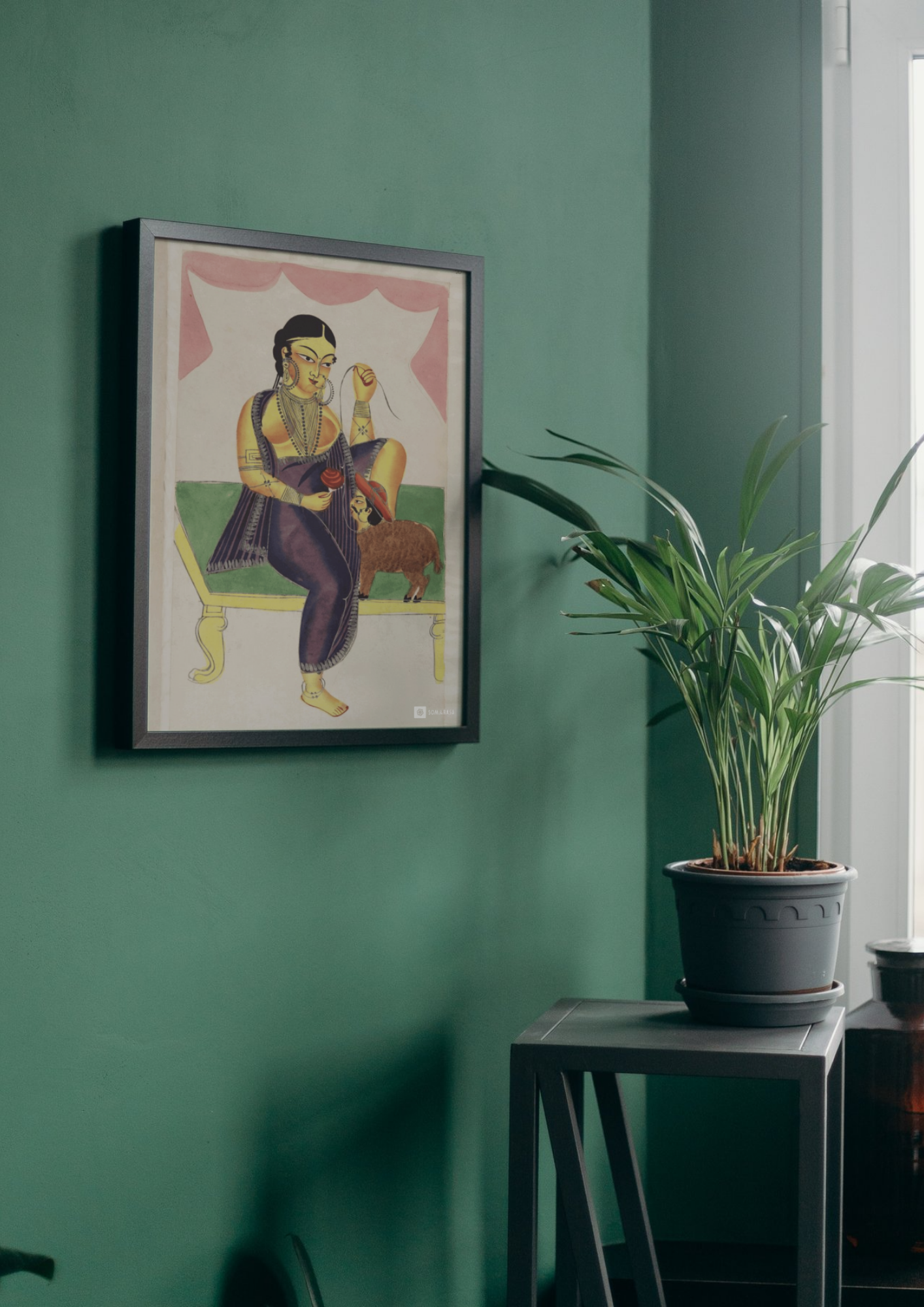 The Courtesan and the Sheep-Man – Kalighat Painting Reprint (A3 Poster)