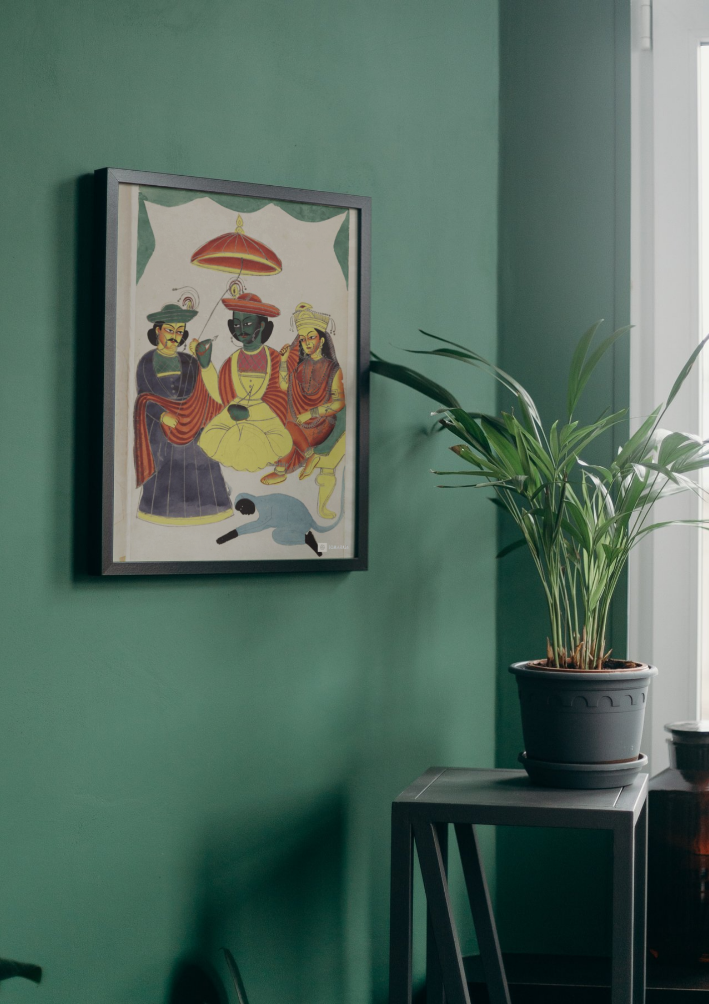 Rama, Sita, and Lakshmana Enthroned – Kalighat Painting Reprint (A3 Poster)