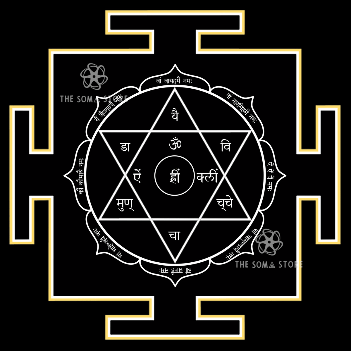 Ambaji Yantra - Sacred Geometry of the Divine Mother Amba, Complete Chamunda Mantra & the Supreme Protective Grace of the Primal Goddess (14 × 14 in Poster)