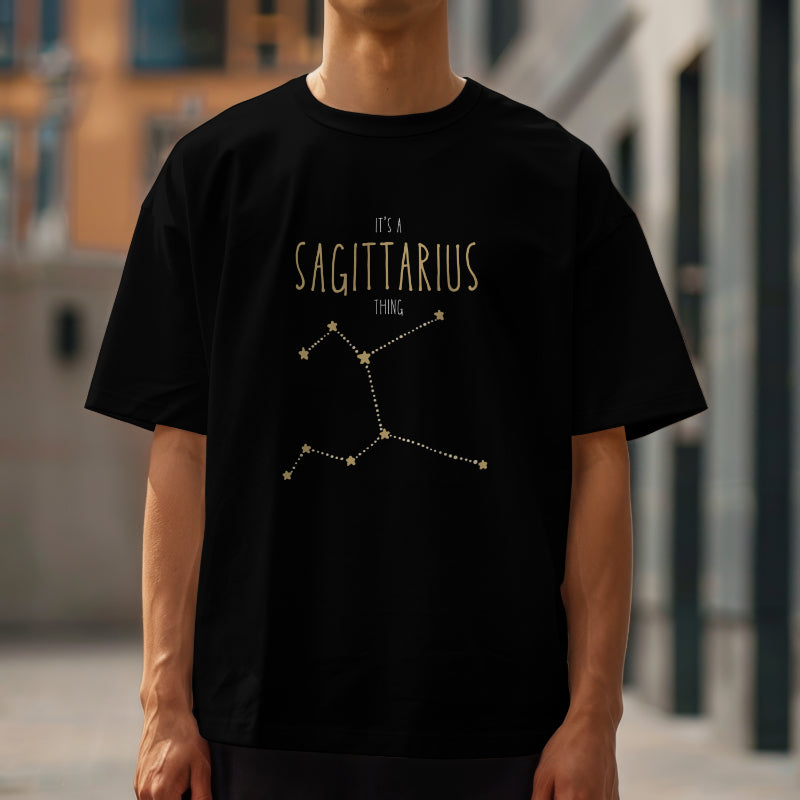 Sagittarius – The Celestial Explorer (Black Zodiac Series – Unisex/Oversized T-Shirt)