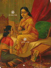 Chitralekha and Usha - Raja Ravi Varma Mythological Painting (18 × 24 in Poster)