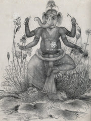 Ganesha with His Mount - Vintage Lithograph Puranic Print (18 × 24 in Poster)