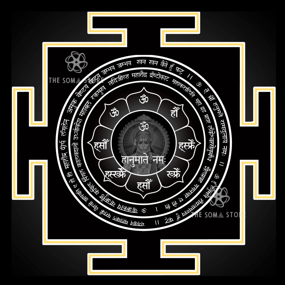 Hanuman Yantra - Sacred Geometric Body of the Divine Protector, Devotee & Destroyer of All Obstacles (14 × 14 in Poster)