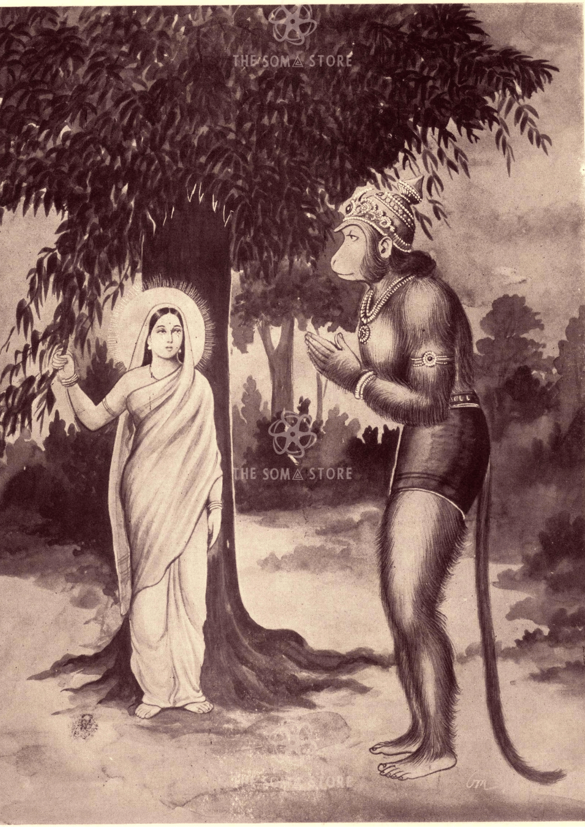 Hanuman Before Mother Sita in Ashoka Vatika - Ramayana Poster