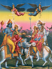 Hari Hara Milan - Chore Bagan Puranic Painting (18 × 24 in Poster)