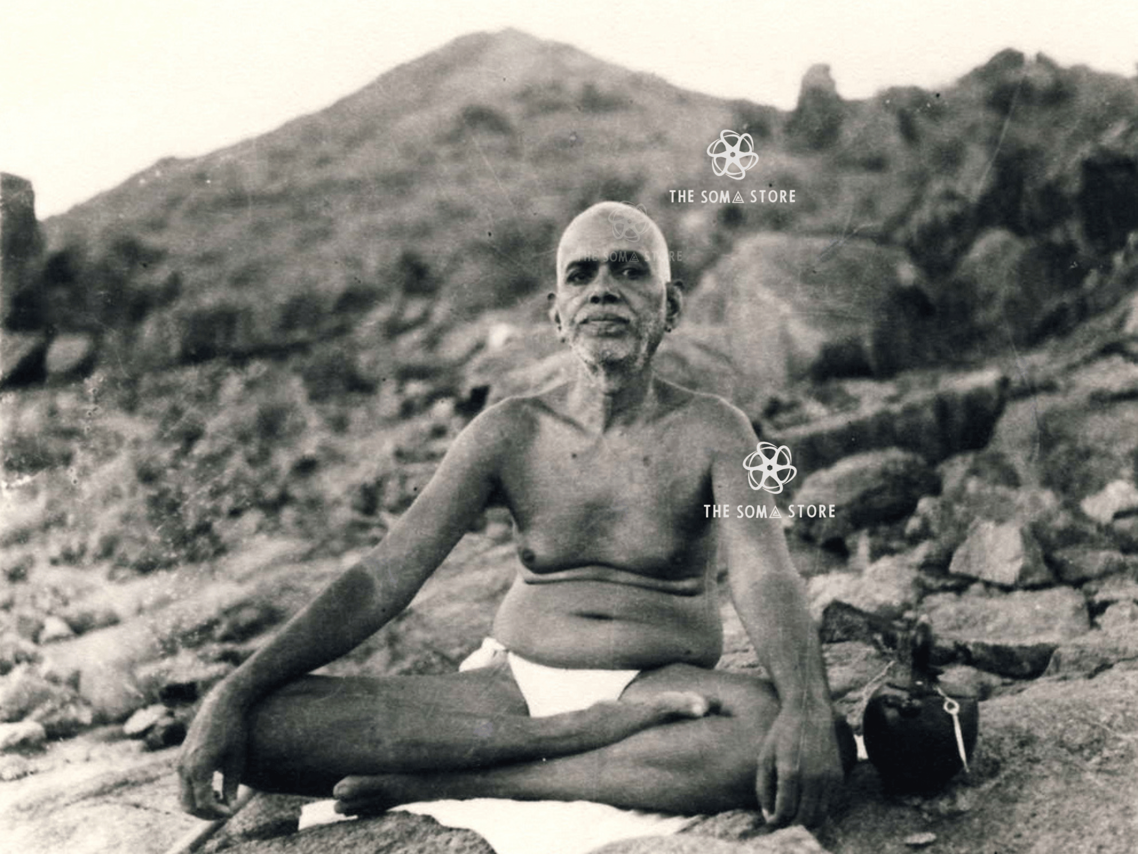 Sri Ramana Maharshi Seated at Arunachala - Historical Portrait (18 × 24 in Poster)