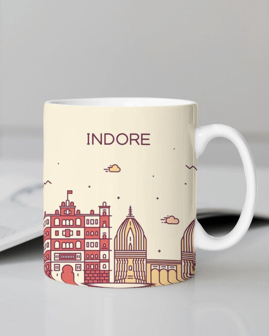 Mug with Indore Skyline Design in Cream Color