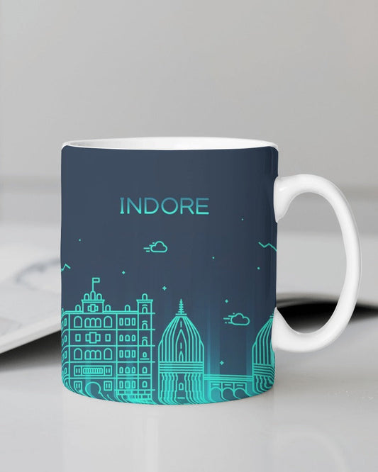 Mug with Indore Skyline Print in Blue