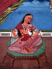 Parvati and Ganesha - Jaipur Miniature Puranic Painting (18 × 24 in Poster)