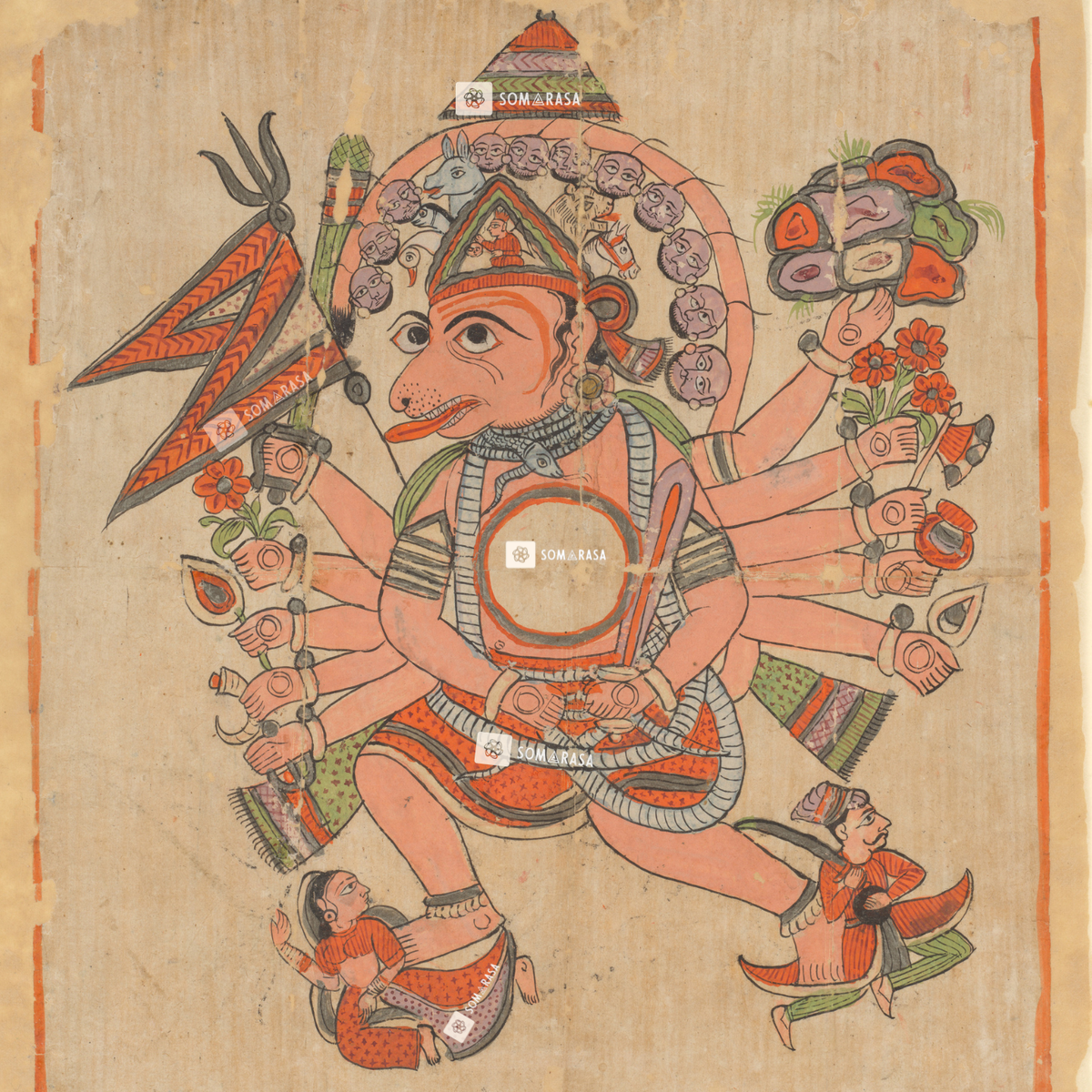 Hanuman in His Tantric Five-Headed Pañcha-Mukha Form (14×14 in Poster)