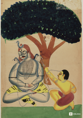 Kamdev Awakens Shiva – Kalighat Painting Reprint (A3 Poster)