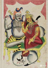 Shiva Parvati Enthroned – Kalighat Painting Reprint (A3 Poster)
