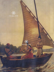 Ram Vanvas - Rama Sita Lakshmana Boat Crossing Print (18×24)