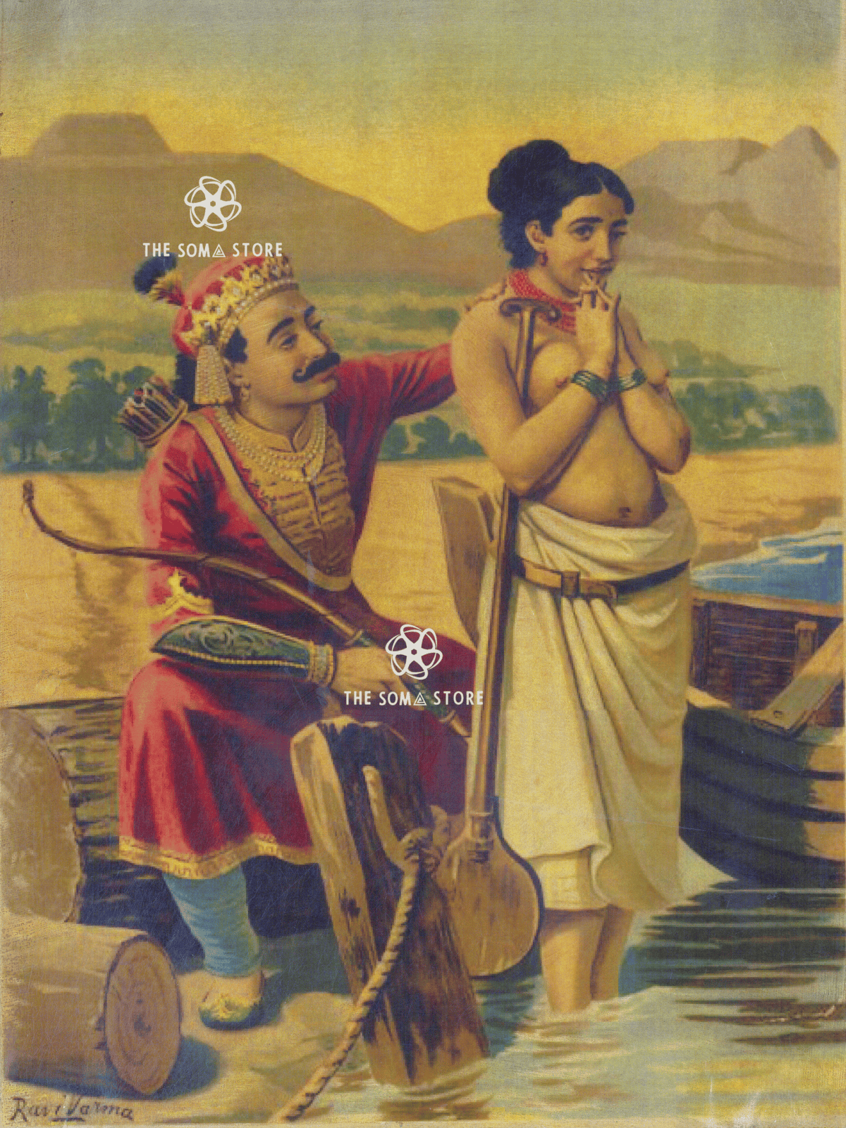 Shantanu and Matsyagandha by Ravi Varma Press Print (18×24)