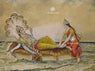 A vintage-style painting depicting a reclining figure on a decorated cushion in the water, with another figure kneeling beside them. The scene has a warm beige sky and ocean, with ornate gold, red, and yellow garments.

Sheshashayi - Laxminarayan by M. V. Dhurandhar (18 × 24 in Poster)