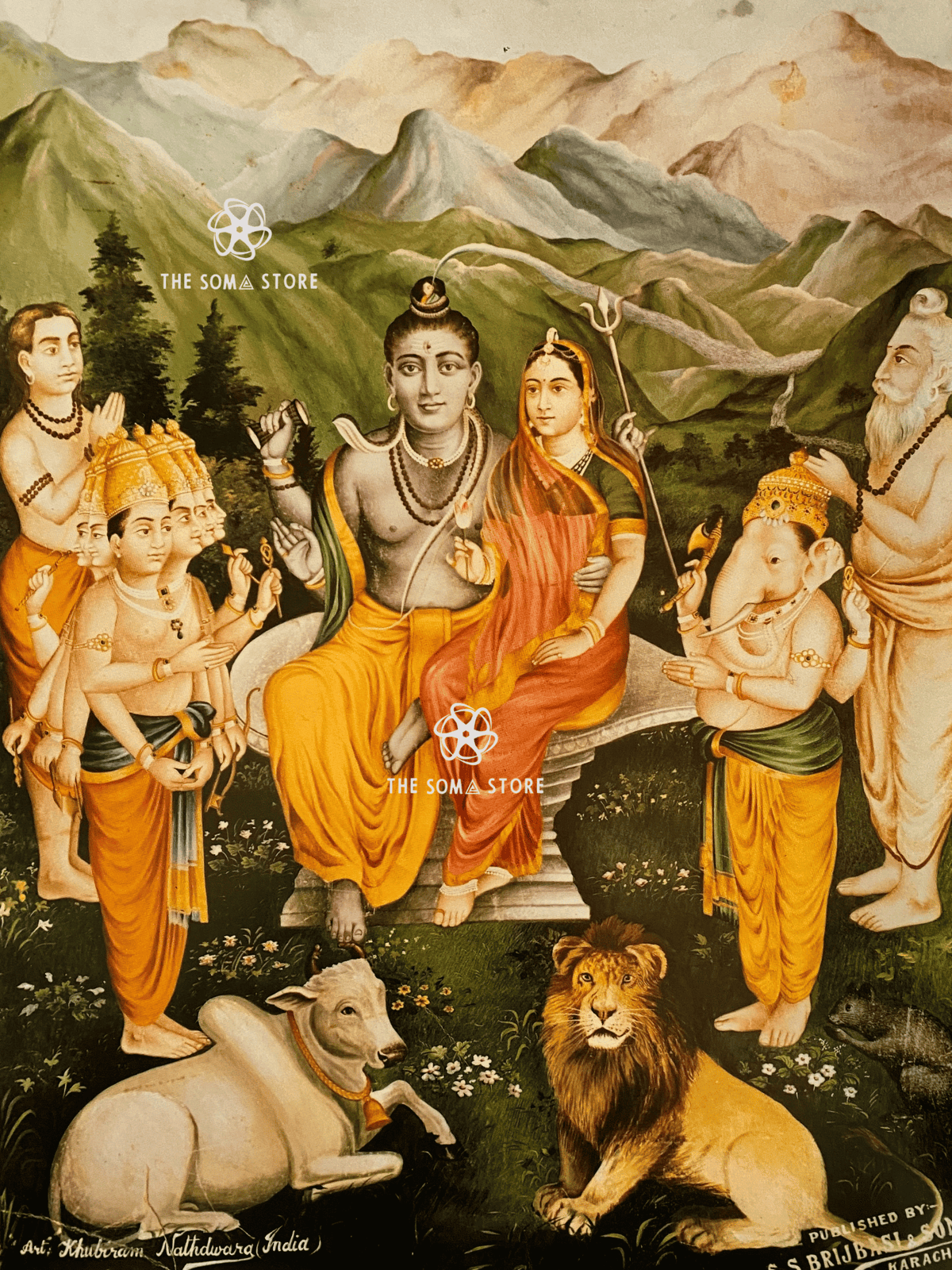 Shiva Panchayatan - Khubiram Nathdwara Puranic Painting (18 × 24 in Poster)