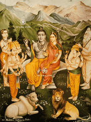 Shiva Panchayatan - Khubiram Nathdwara Puranic Painting (18 × 24 in Poster)