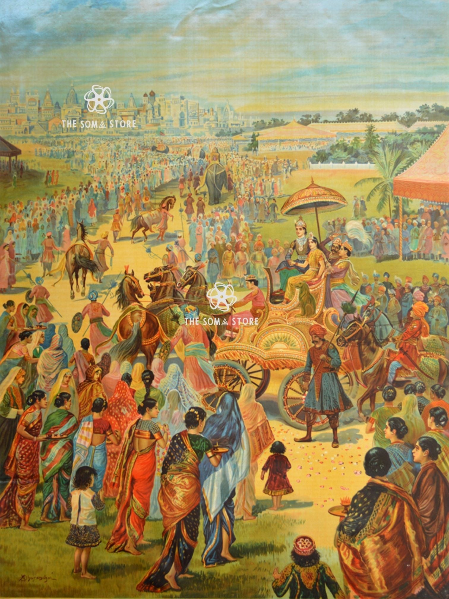 Shri Ram Vivah - M.V. Dhurandhar Puranic Painting (18 × 24 in Poster)