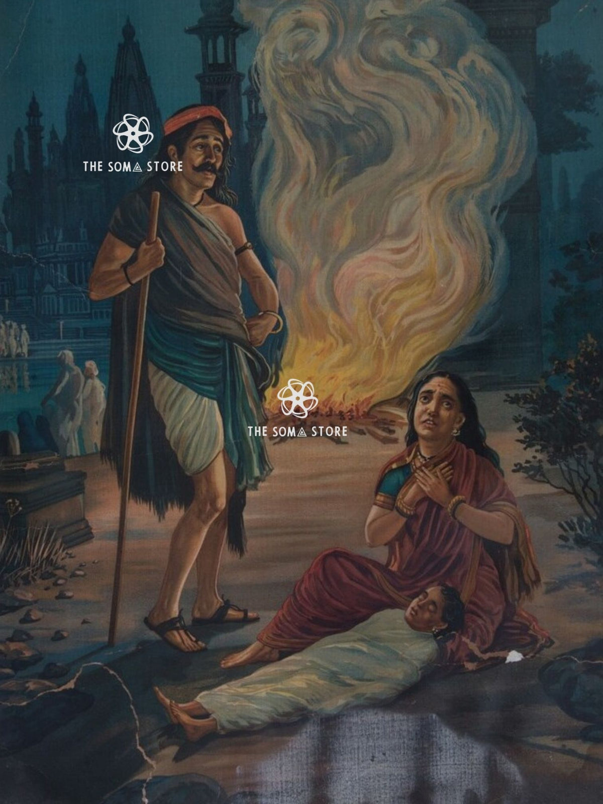 Taramati and Raja Harishchandra - M.V. Dhurandhar Puranic Painting (18 × 24 in Poster)