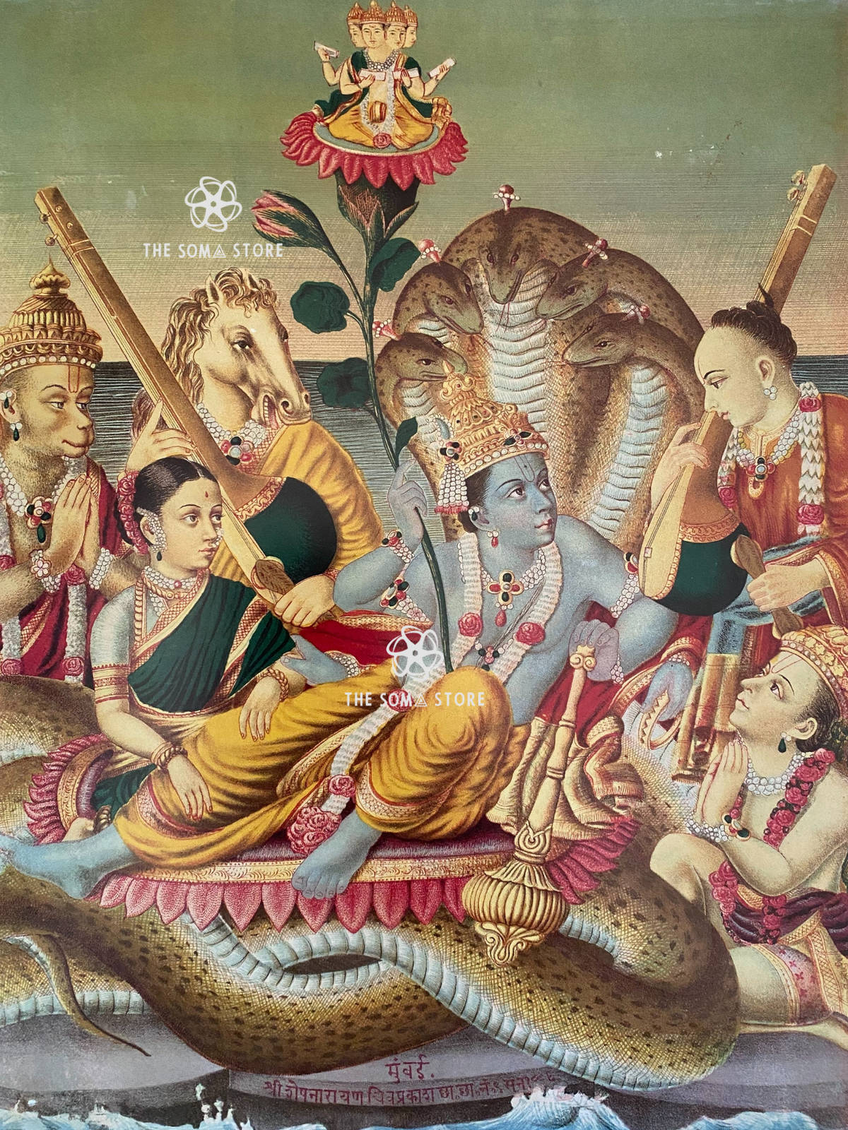 Viṣṇu on Ananta - The Cosmic Lord upon the Ocean of Creation (18 × 24 in Poster)