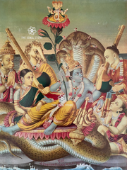 Viṣṇu on Ananta - The Cosmic Lord upon the Ocean of Creation (18 × 24 in Poster)