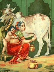 Krishna Begging for Milk - Yashoda in the Cowherd’s Courtyard (18 × 24 in Poster)