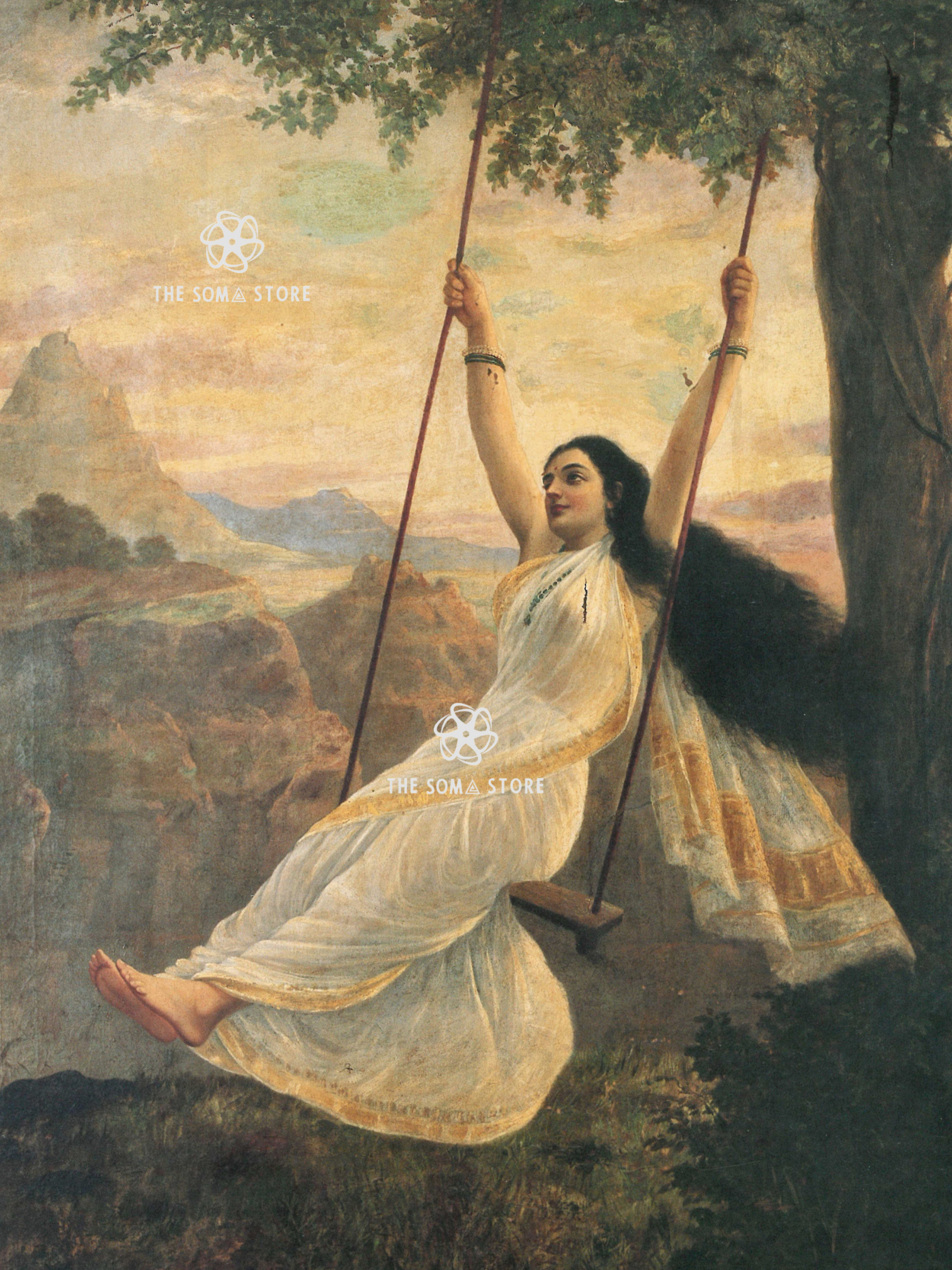 Mohini on a Swing by Raja Ravi Varma Print (18×24)