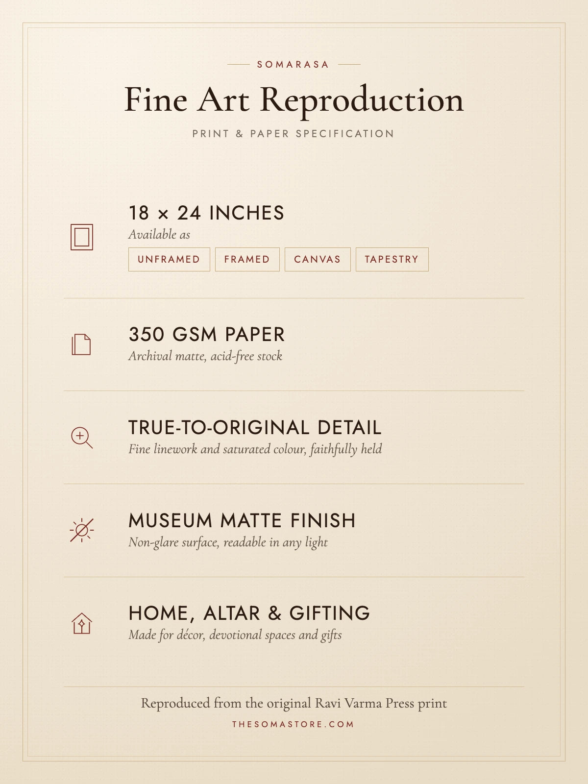  beige layout consisting all the necessary details about the Posters that are available on The Soma Store.