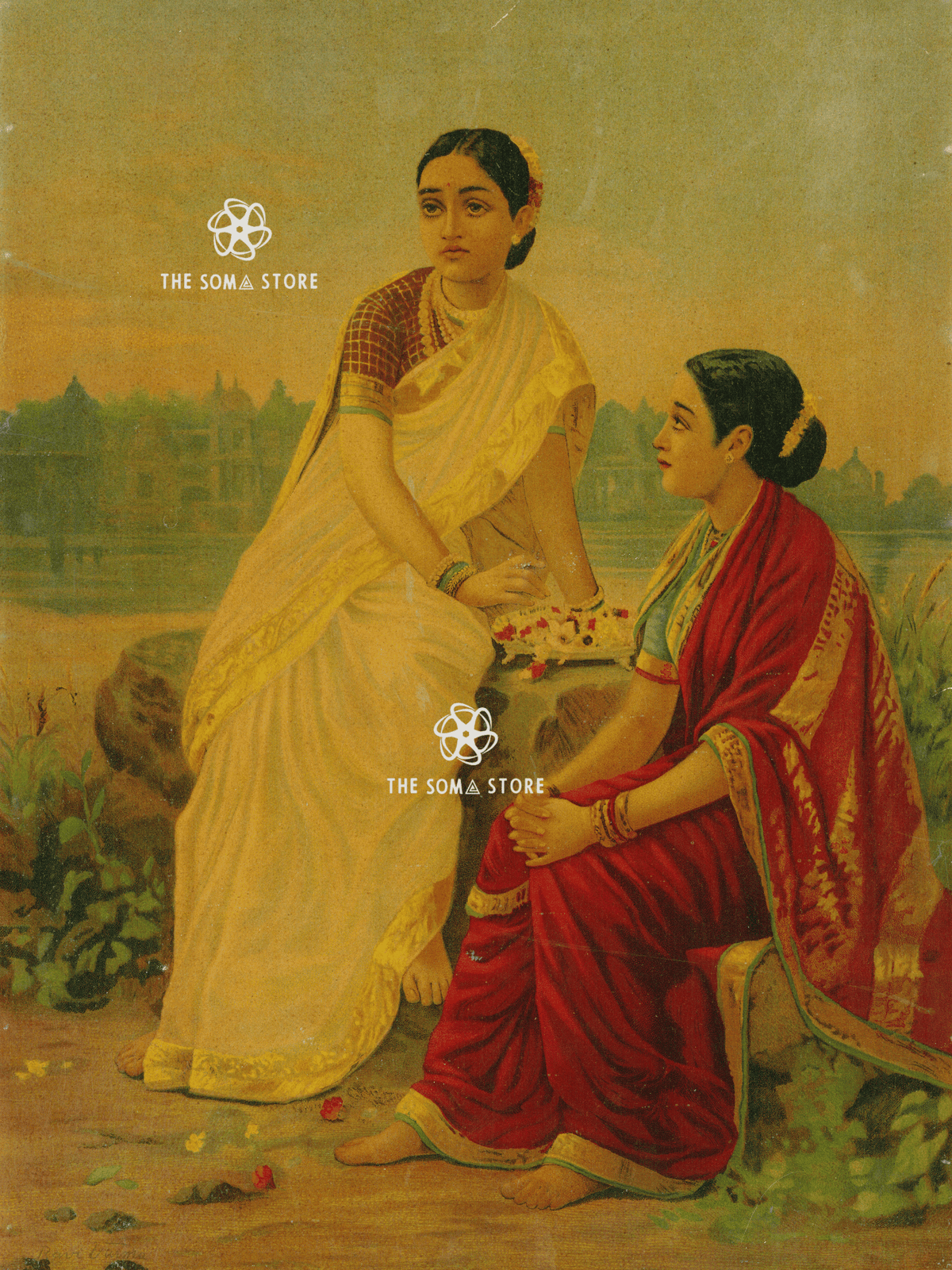 Radha and Sakhi by Raja Ravi Varma - Fine Art Print (18×24)